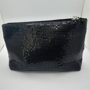 Vintage Neiman Marcus Black Mesh Shiny Chainmail Clutch Purse Rhinestone zipper